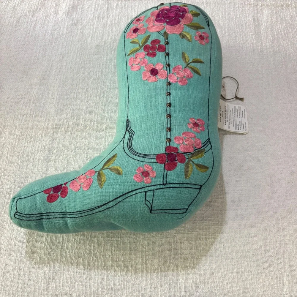 Junk Gypsy for PBteen Turquoise Floral Embroidered Cowboy Boot Decorative Pillow
